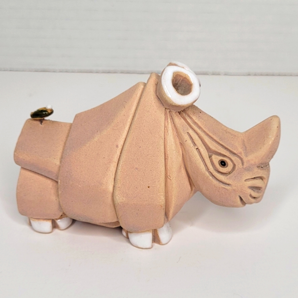 Vintage Rhinoceros Artesania Rinconada Hand Crafted Figure, Retired Rhino Signed